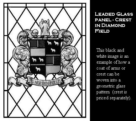 Tudor Window Leaded Glass panel - Crest in Diamond Field