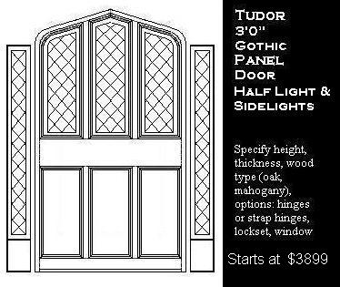 Tudor Gothic Panel Door with Triple Diamond Windows and Diamond Sidelights